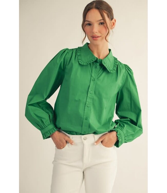 Cindy Ruffle Accent Button Down Lovely Shirt