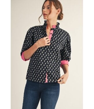 Sarah Solid Contrast Detail Button Down Floral Top