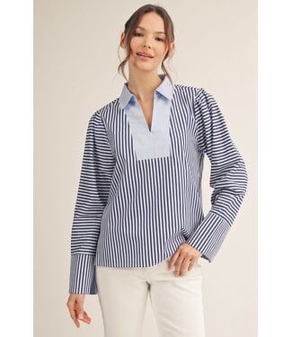 Mae Solid Contrast Accent Stripe Woven Top