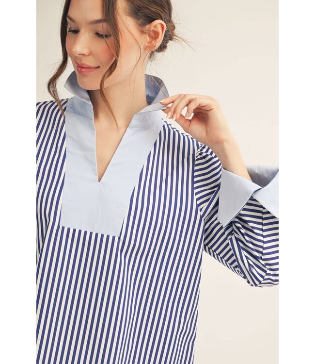 Mae Solid Contrast Accent Stripe Woven Top