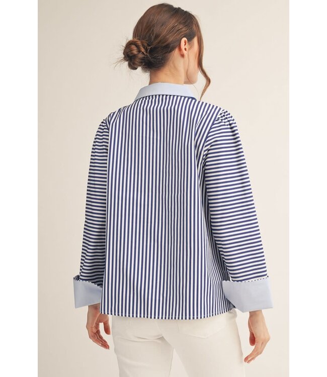 Mae Solid Contrast Accent Stripe Woven Top