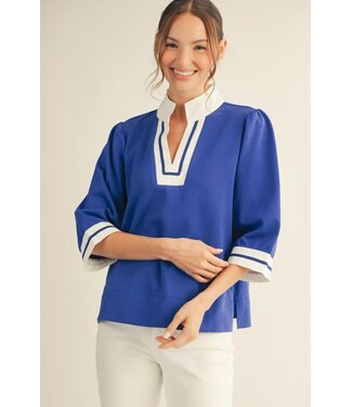 Nana Color Contrast Accent Standing Neck Solid Top