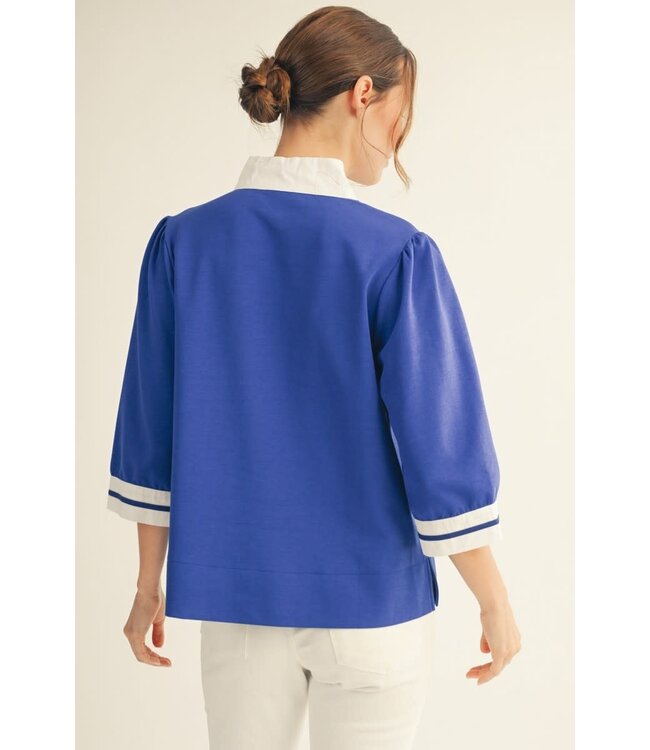 Nana Color Contrast Accent Standing Neck Solid Top