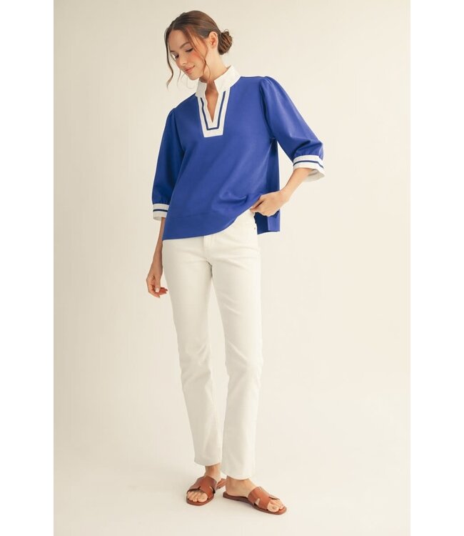 Nana Color Contrast Accent Standing Neck Solid Top