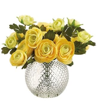 11 Inch Ranunculus in Glass Vase Yellow