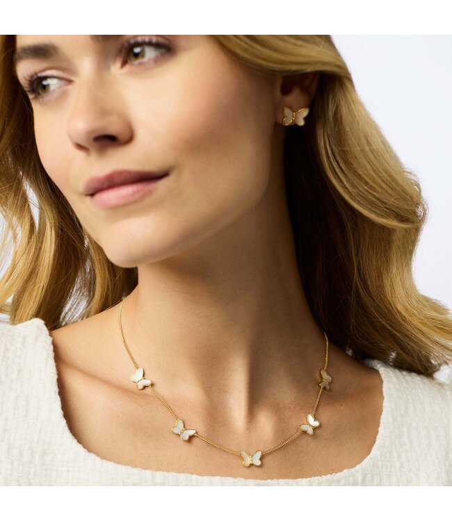 JULIE VOS Papillon Delicate Station Necklace Mother of Pearl