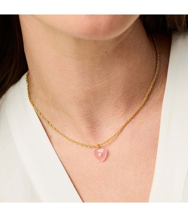 JULIE VOS Heart Delicate Necklace Pink Quartz