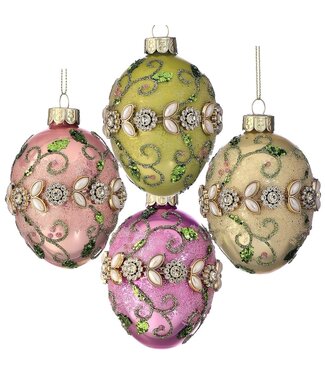 2.5" Glass Jewel Fleurette Egg Ornament - Sold Individually