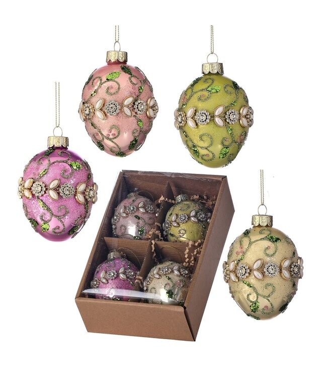 2.5" Glass Jewel Fleurette Egg Ornament - Sold Individually