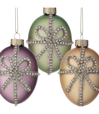 3.5" Glass Royalty Egg Ornament With Jewel Bow - Sold Individually