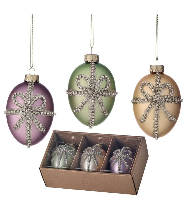 3.5" Glass Royalty Egg Ornament With Jewel Bow - Sold Individually