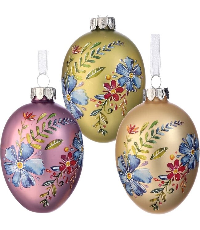 3.5" Glass Spring Blossom Egg Ornament - Sold Individually