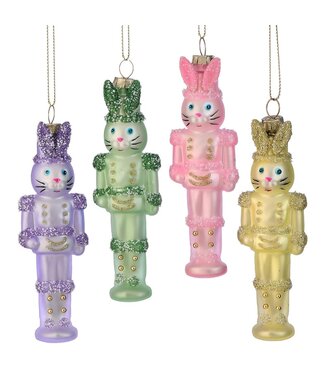 4.5" Glass Bunny Soldier Ornament - Sold Individually