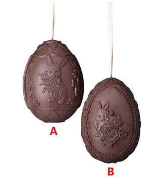4.5" Resin Chocolate with Bunny Egg Hanger - Sold Individually