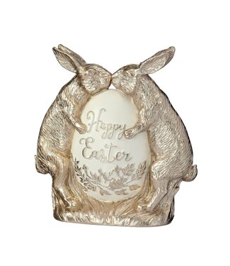 8" Resin Kissing Bunnies With Egg