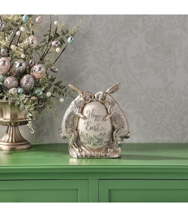 8" Resin Kissing Bunnies With Egg