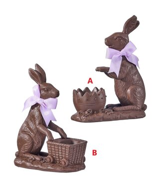 6.5" Resin Chocolate Bunny with Cart - Sold Individually