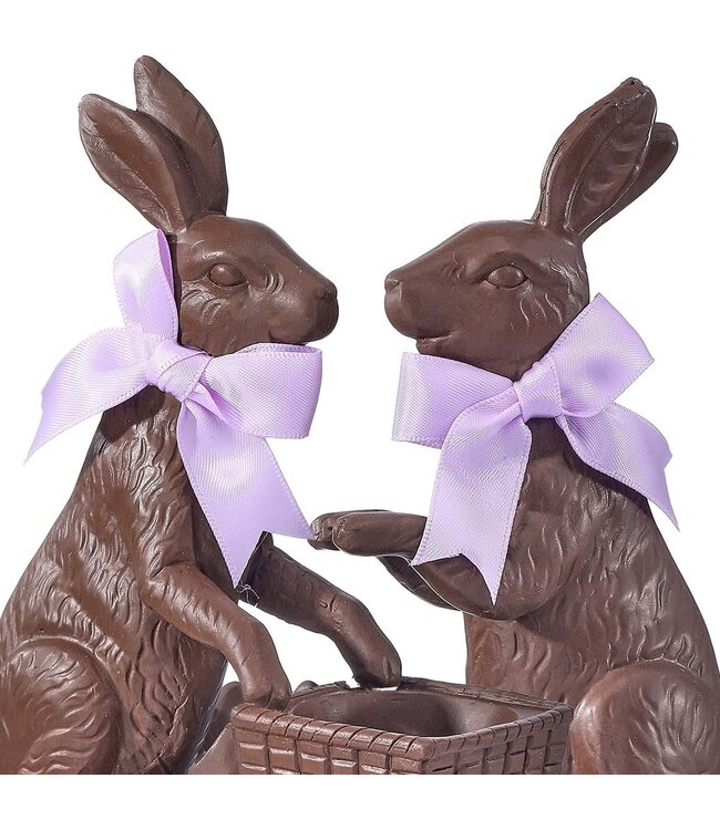 6.5" Resin Chocolate Bunny with Cart - Sold Individually