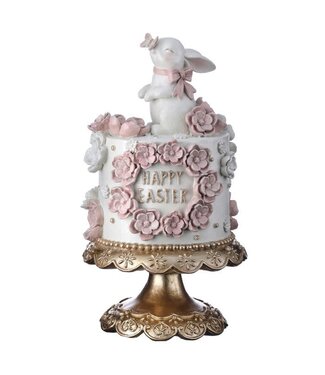12.5” Resin Happy Easter Cake With Bunny