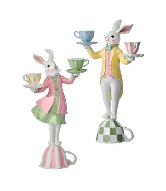 16” Resin Bunny With Tea Cups - Sold Individually