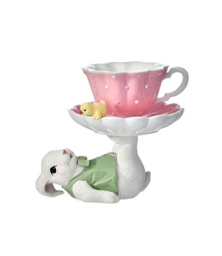 6.5” Resin Bunny W/Teacup