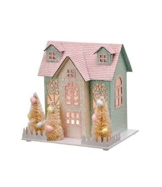 Lit Easter House with 3 Trees