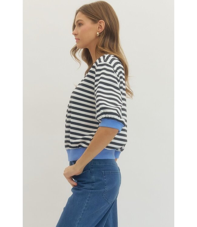 Sandra Striped Half Sleeve Knit Top