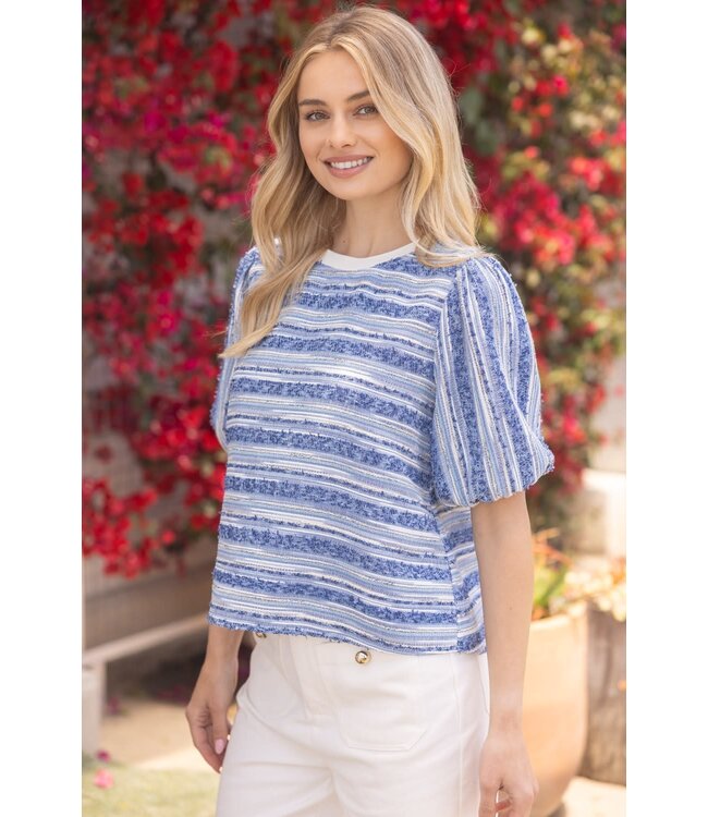 Alexa Half Puff Sleeve Stripe Textured Top