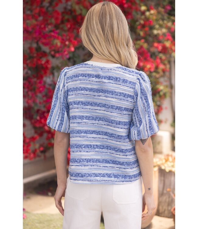 Alexa Half Puff Sleeve Stripe Textured Top