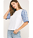 Anna Embroidery Puff Sleeve Knit Tee Top