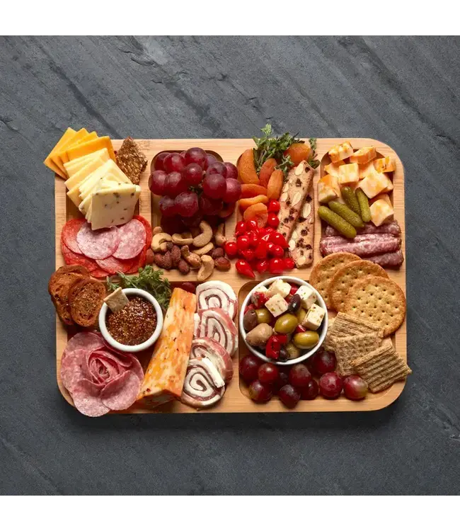 11x14 Bamboo 6 Slot Charcuterie Board with Black Handles