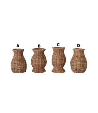 Hand-Woven Rattan Vase with Removable Glass Insert - Natural - Sold Individually