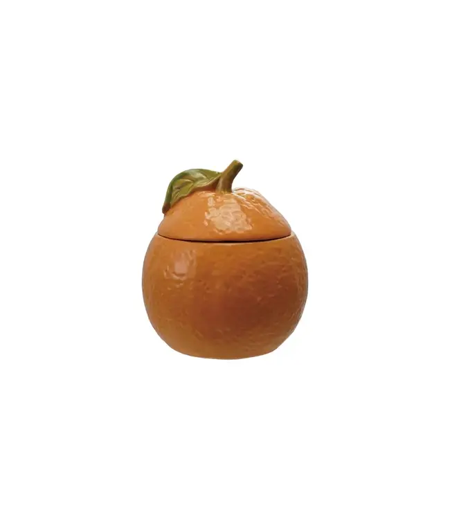 Stoneware Orange Shaped Jar with Lid - Orange Color & Green