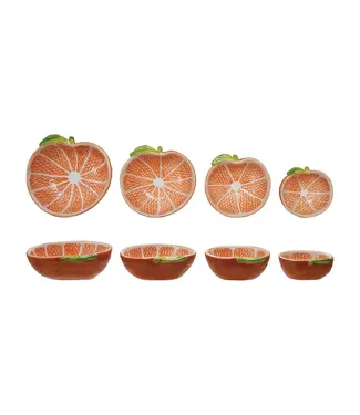 Hand-Painted Stoneware Clementine Shaped Measuring Cups Set of 4 - Sold as Set