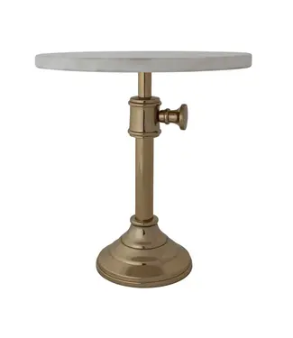 Adjustable Metal Pedestal with Marble Top - Gold Finish & White