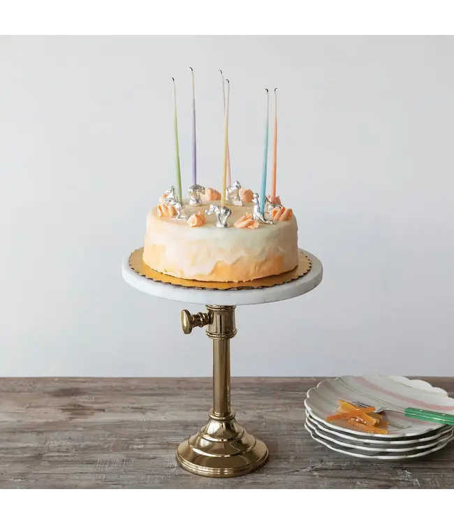 Adjustable Metal Pedestal with Marble Top - Gold Finish & White