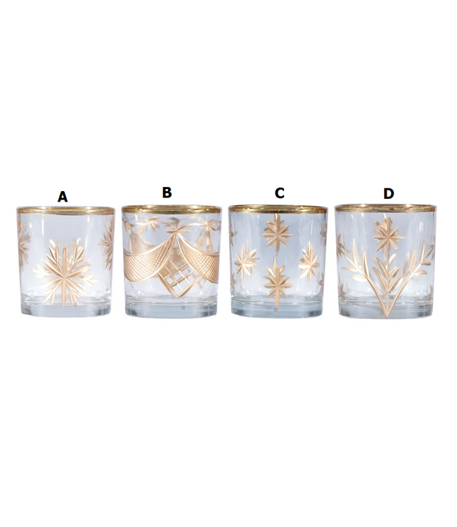 Hand-Painted Etched Glass Tealight/Votive Holder With Design - Sold Individually
