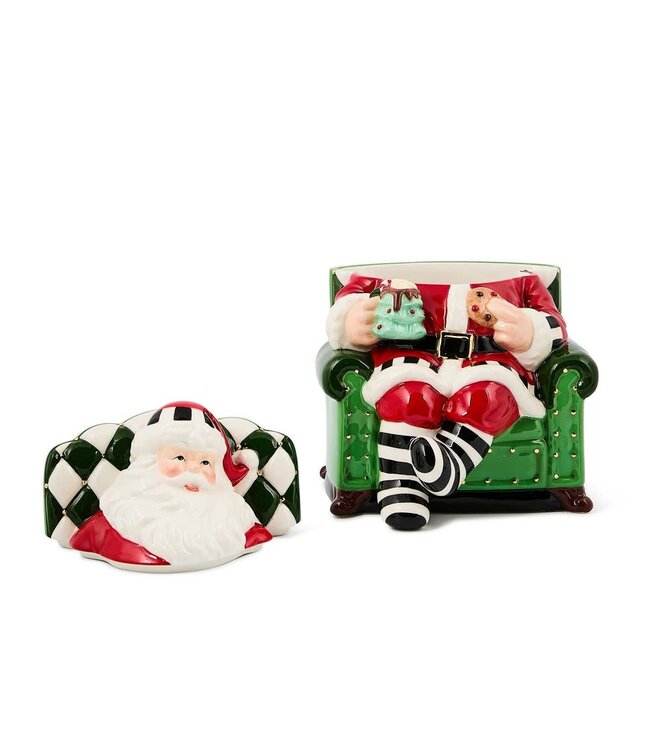 MACKENZIE CHILDS Check It Out Santa in Chair Cookie Jar