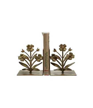 Cast Iron Flower Shaped Bookends Gold Finish - Sold as Set of 2