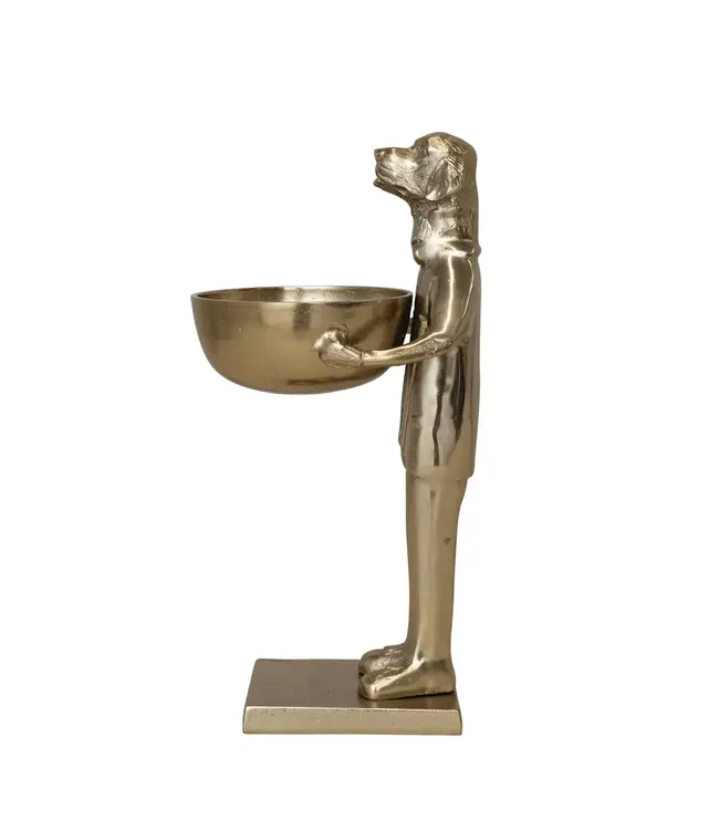 Cast Aluminum Labrador Holding Bowl - Gold Finish
