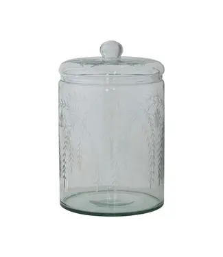 7.25 Quart Hand-Blown Glass Jar with Etched Botanicals & Lid