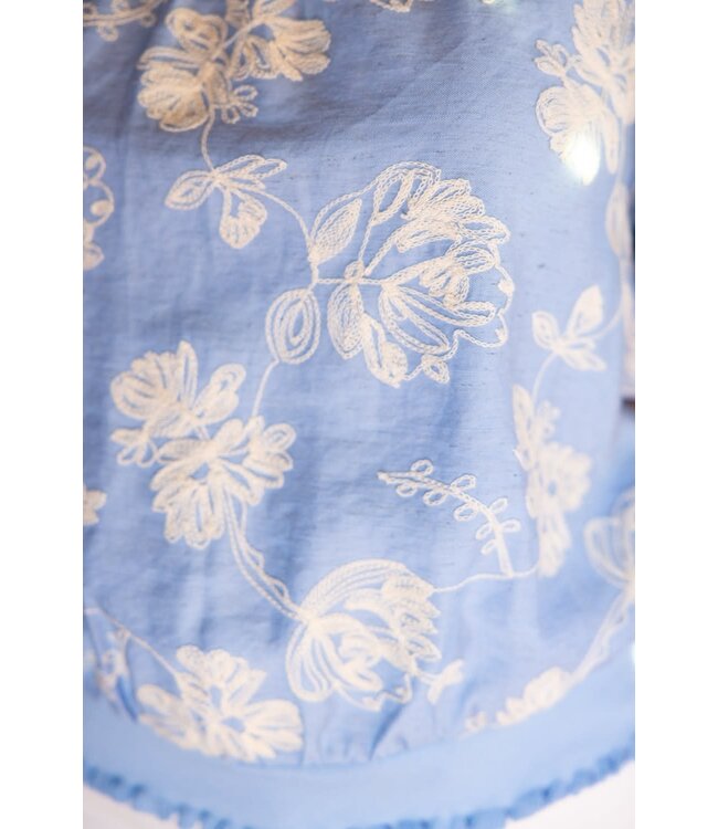 Scarlett Floral Embroidered Elastic Banded Bubble Sleeve Top