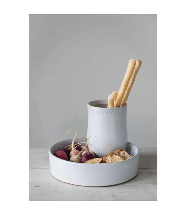 Terracotta Tray, 2 Compartments, Reactive Glaze