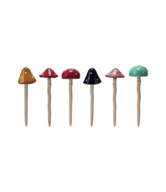 Stoneware Mushroom Plant Stake - Sold Individually