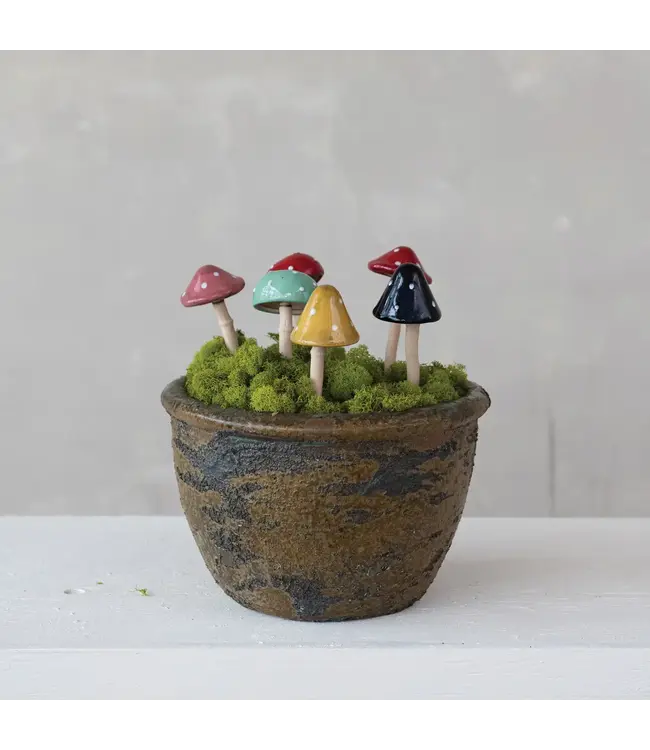 Stoneware Mushroom Plant Stake - Sold Individually