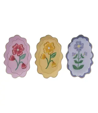 Enameled Metal Scalloped Tray with Flower & Gold Edge - Sold Individually