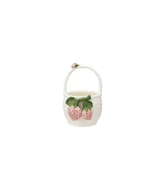 Stoneware Basket Shaped Container with 3D Strawberries & Handle
