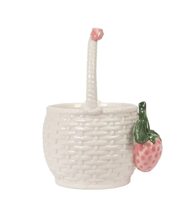 Stoneware Basket Shaped Container with 3D Strawberries & Handle