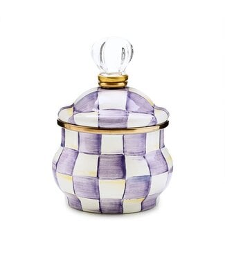 MACKENZIE CHILDS Violet Check Lidded Sugar Bowl