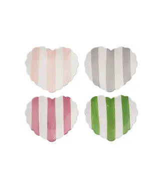Hand-Painted Stoneware Striped Heart Shaped Dish - Sold Individually